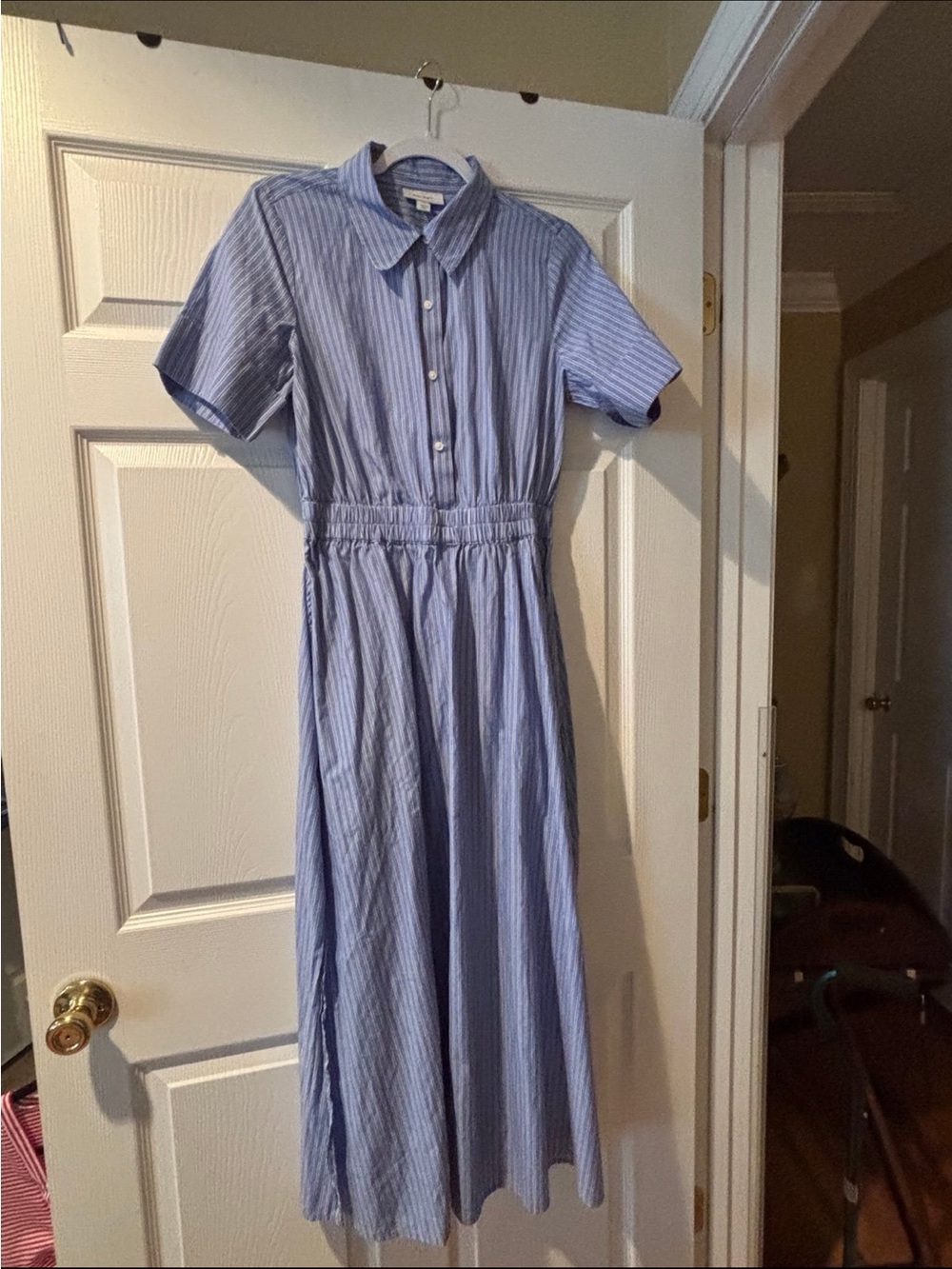 ON 34th Blue White Striped Shirt Dress Women’s Small Button Front Midi Dress